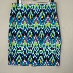 Jones New York Curacao Multi Blue Printed Pencil Skirt